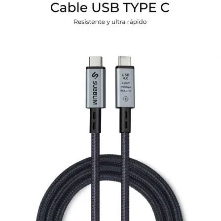 Subblim Cable USB-C a USB-C 240W 4.0 8K Thunderbolt 1.5m Negro
